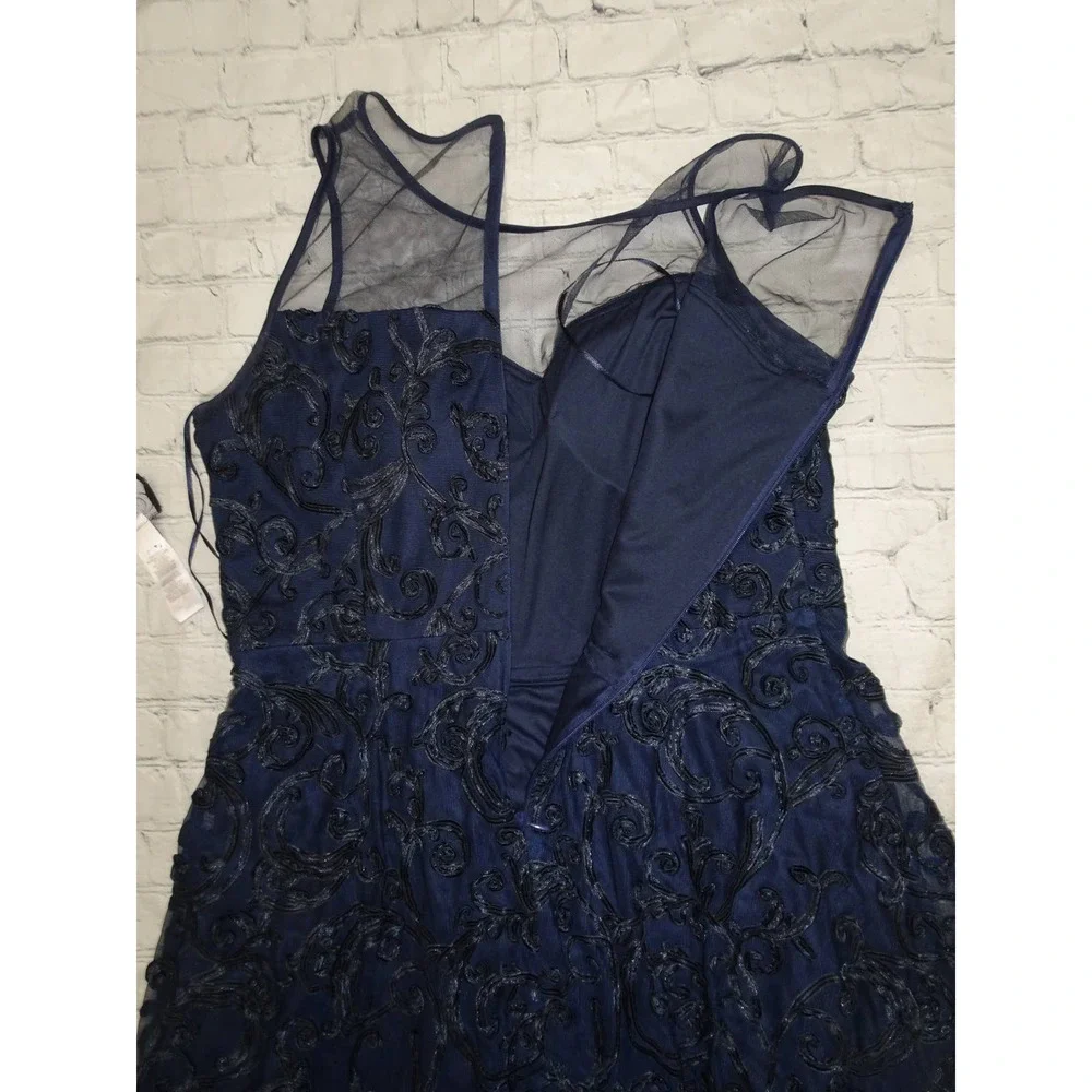Alex Evenings Women's  Navy Illusion Crew Neck Long Embroidered Dress, Sz 16 - Picture 10 of 10